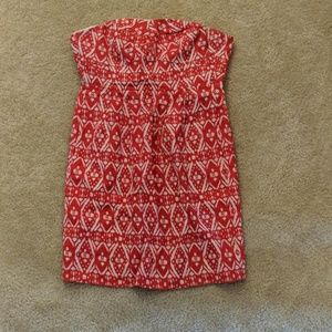 Strapless Red and White Ikat Dress